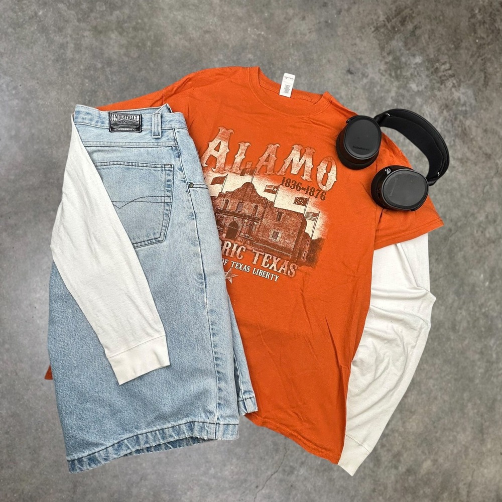 Gildan Alamo‎ Historic Texas Graphic T Shirt Orange Mens XL Boxy Fit Y2K Style